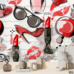 Red & White Women Fashion Style Artwork | Fashion Wallpaper Mural