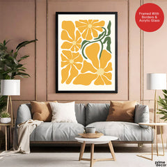 Beautiful Yellow Flowers With Green Leaves | Abstract Floral Artwork #00525