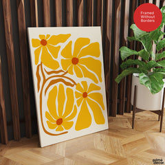 Beautiful Yellow Flowers With Red Leaves | Abstract Floral Artwork #00526