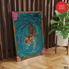 Brave Bengal Tiger Swimming In The Lake | Abstract Animal Artwork #00527