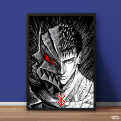 B&W Guts Split Face Berserk Series | Anime Wall Art - Prime Décor