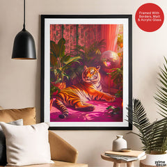 Aesthetic Brave Tiger In A Red Light | Abstract Animal Artwork #00529