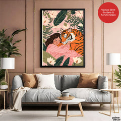 Aesthetic Tiger With A Girl Portrait | Abstract Fashion Artwork #00530