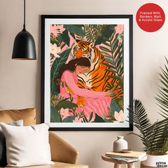 Aesthetic Tiger With A Girl In Forest Portrait | Abstract Fashion Artwork #00531