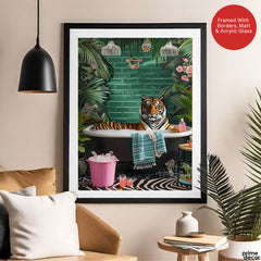 Aesthetic Tiger In A Bath Tub With Green Background | Abstract Fashion Artwork #00532