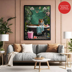 Aesthetic Tiger In A Bath Tub With Green Background | Abstract Fashion Artwork #00532