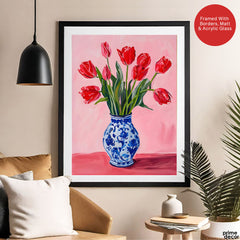 Beautiful Colorful Flowers In A Blue Pot | Abstract Floral Artwork #00534