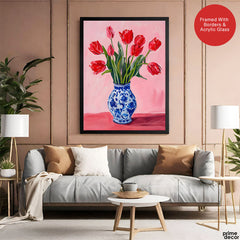 Beautiful Colorful Flowers In A Blue Pot | Abstract Floral Artwork #00534