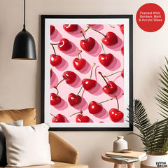 Beautiful Heart Shape Cherry Over Pink Background | Abstract Floral Artwork #00535