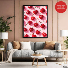 Beautiful Heart Shape Cherry Over Pink Background | Abstract Floral Artwork #00535