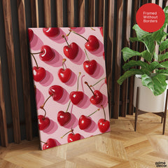 Beautiful Heart Shape Cherry Over Pink Background | Abstract Floral Artwork #00535