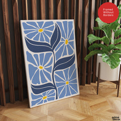 Beautiful Blue Flowers Over Off White Background | Abstract Floral Artwork #00537