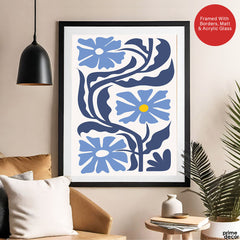 Beautiful Blue Flowers With Purple Exotic Leaves | Abstract Floral Artwork #00539