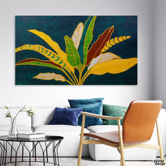 Embossed Textured Leaves on Cyan Blue Background | Handmade Painting