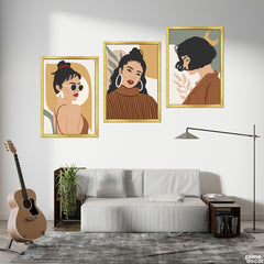 Sepia & Pastel Green Beauty Women (3 Panel) Fashion Wall Art - Prime Décor