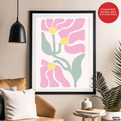 Beautiful Pink Flowers With Green Exotic Leaves | Abstract Floral Artwork #00540