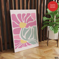 Beautiful Pink & Red Flowers With Green Leaves | Abstract Floral Artwork #00542