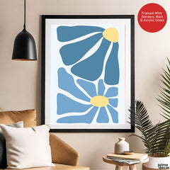 Beautiful Blue & Yellow Flowers | Abstract Floral Artwork #00545