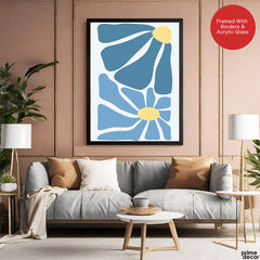 Beautiful Blue & Yellow Flowers | Abstract Floral Artwork #00545
