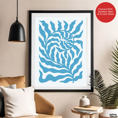 Beautiful Blue Exotic Leaves Art | Abstract Floral Artwork #00546