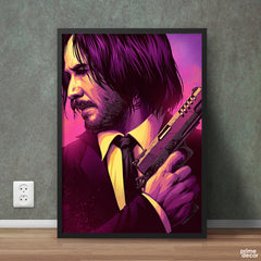 John Wick Holding Gun In Neon Pink Illustration | Movies Wall Art - Prime Décor