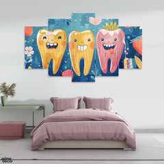 Funny Teeth Abstract Dental Artwork (5 Panel) Medical Wall Art - Prime Décor