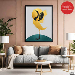 Black & Gold Bird Design With Green And Grey Background | Abstract Office Artwork #0054 - Prime Décor