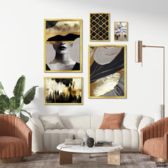 Gold Foil & Grey Luxury Fashion Abstract (5 Panel) Fashion Wall Art - Prime Décor