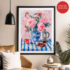 Beautiful Pink Flowers With Coffee On The Table | Abstract Floral Artwork #00551