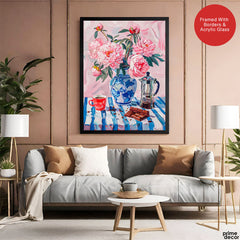 Beautiful Pink Flowers With Coffee On The Table | Abstract Floral Artwork #00551
