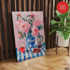 Beautiful Pink Flowers With Coffee On The Table | Abstract Floral Artwork #00551