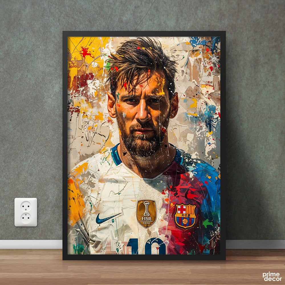Lionel Messi In Abstract Paint Stokes FC Barcelona | Sports Wall Art - Prime Décor
