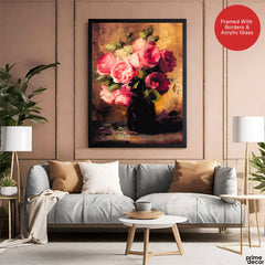 Beautiful Pink Flowers With Black Vase | Abstract Floral Artwork #00552