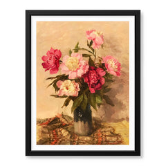 Beautiful Pink & Red Flowers With Black Vase | Abstract Floral Artwork #00553