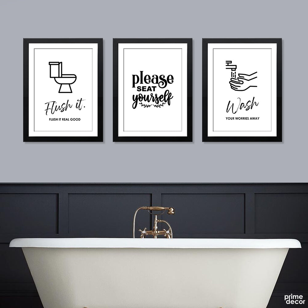 Wash Your Worries Away Bathroom Typography (3 Panel) Washroom Wall Art - Prime Décor