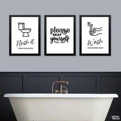 Wash Your Worries Away Bathroom Typography (3 Panel) Washroom Wall Art