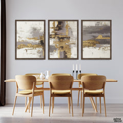 Metallic Gold and Ash Brushstrokes (3 Panel) Abstract Wall Art