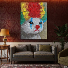 Sad Clown Cat with a Fluffy Wig (Single Panel) Digital Painting Wall Art