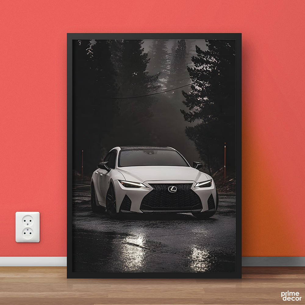 White Lexus IS 350 In B&W Rain | Cars Wall Art - Prime Décor