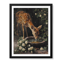 Beautiful Deer Drinking Water With White Flowers | Abstract Animal Artwork #00562