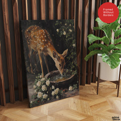 Beautiful Deer Drinking Water With White Flowers | Abstract Animal Artwork #00562