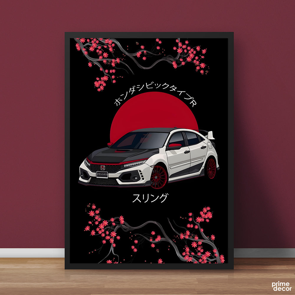 Japanese Honda Civic Type R With Cherry Blossoms | Cars Wall Art - Prime Décor