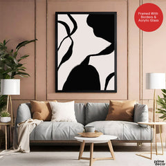 Abstract Black Line Artwork Over Beige Background | Abstract Fashion Artwork #00571