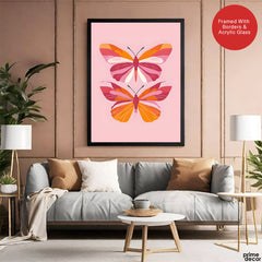 Beautiful Pink & Orange Butterflies | Abstract Floral Artwork #00573