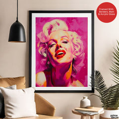 Marilyn Monroe Red Lips Artwork Over Pink Background | Abstract Fashion Artwork #00574