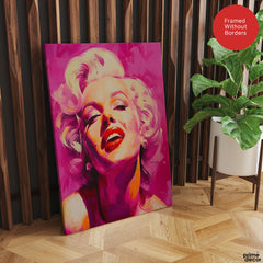 Marilyn Monroe Red Lips Artwork Over Pink Background | Abstract Fashion Artwork #00574