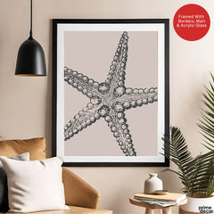 Black & White Starfish Artwork Over Beige Background | Abstract Fashion Artwork #00575