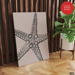 Black & White Starfish Artwork Over Beige Background | Abstract Fashion Artwork #00575