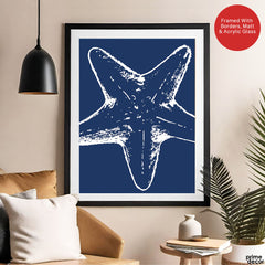 Beautiful White Starfish Art Over Blue Background | Abstract Fashion Artwork #00578