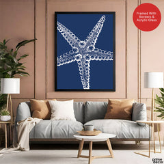 Beautiful White Starfish Design Over Blue Background | Abstract Fashion Artwork #00579